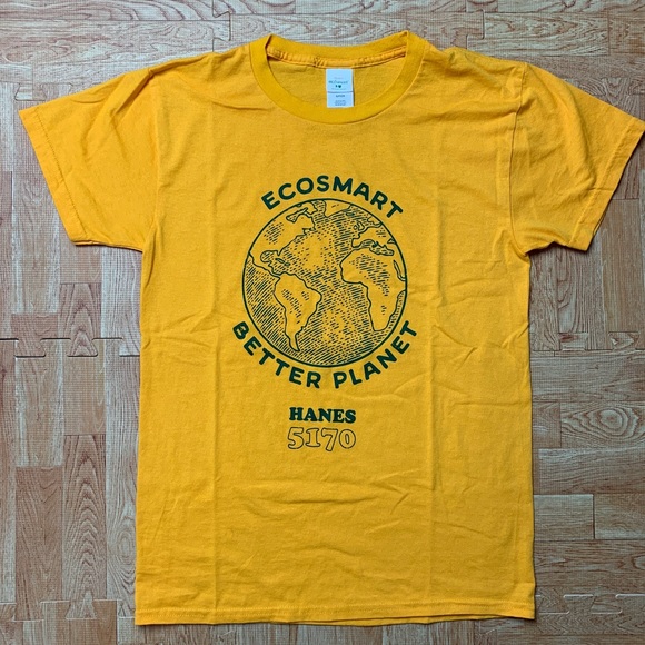 Yellow Hanes Eco-Smart Shirt Size Small Better Planet Earth Recycled 50/50 Tee - Picture 1 of 7